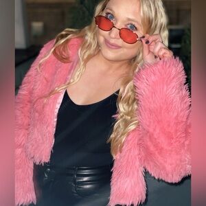 Stylish Pink Faux Fur Jacket